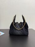 CHANEL 25 Bag 25S, diamond pattern gold chain, denim material with gold buckle, shoulder bag, female style, black