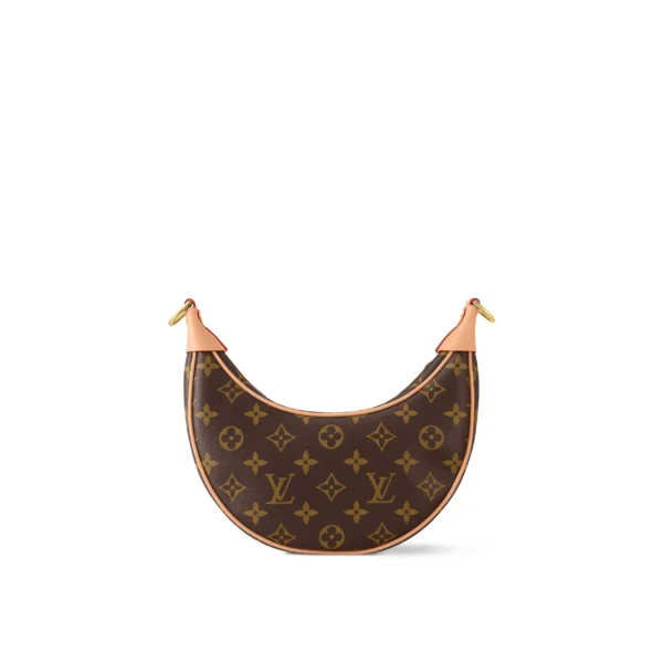 LOUIS VUITTON Loop Classic Monogram All-Over Print Chain Shoulder Strap Coated Canvas with Leather Trim Moon Bag for Women, Brown