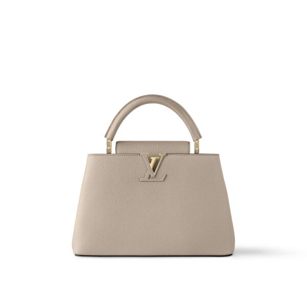 LOUIS VUITTON Capucines MM Handbag with Gold Hardware, Medium, Women's, Gray