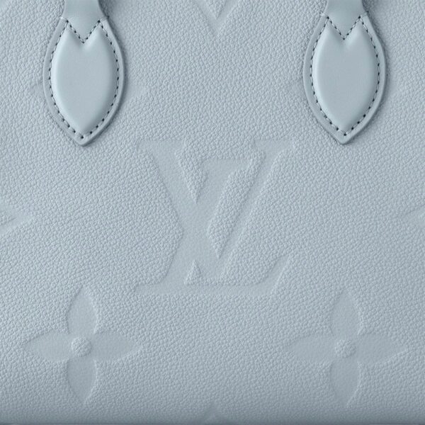 LOUIS VUITTON ONTHEGO PM Tote Bag with Detachable and Adjustable Strap, Embossed Grained Calfskin, Small, Women's, Light Blue