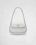 Prada Cleo Small Gloss Leather Flip Shoulder Bag  white