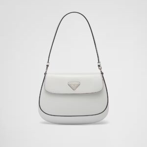 Prada Cleo Small Gloss Leather Flip Shoulder Bag  white