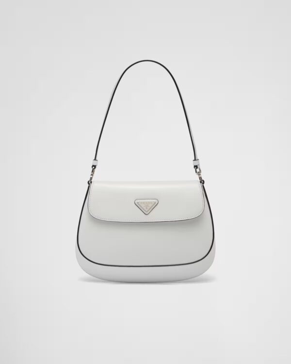 Prada Cleo Small Gloss Leather Flip Shoulder Bag  white