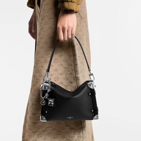 LOUIS VUITTON SIDE TRUNK Side Trunk MM Detachable and Adjustable Shoulder Strap Soft Case Canvas Crossbody Bag for Women, Black with Silver Accents