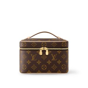 LOUIS VUITTON Nice Mini: Compact silhouette with embossed metal zipper pull, coated canvas, handbag, mini, women's, brown