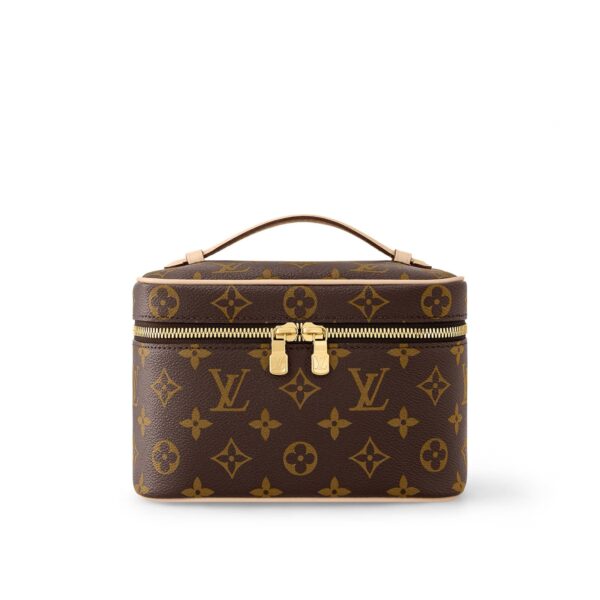 LOUIS VUITTON Nice Mini: Compact silhouette with embossed metal zipper pull, coated canvas, handbag, mini, women's, brown