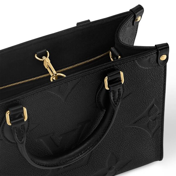 LOUIS VUITTON ONTHEGO PM Tote Bag with Detachable and Adjustable Strap, Embossed Grained Calfskin, Small, Women's, Black