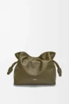 Medium Flamenco clutch in nappa calfskin Dark Khaki Green