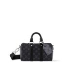 LOUIS VUITTON Keepall 25 with metal hardware, Monogram Black, adjustable shoulder strap  Shoulder/crossbody/tote bag for men, black and gray