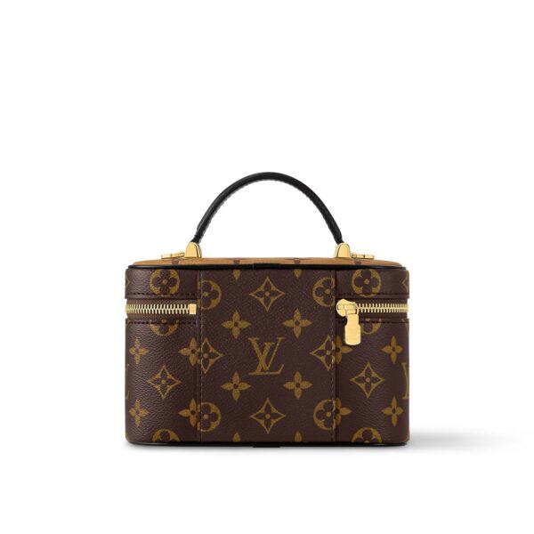 LOUIS VUITTON Vanity CHAIN POUCH All-over Monogram print, zipper closure, leather, women's makeup bag, brown