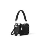 LOUIS VUITTON SIDE TRUNK Side Trunk MM Detachable and Adjustable Shoulder Strap Soft Case Canvas Crossbody Bag for Women, Black with Silver Accents