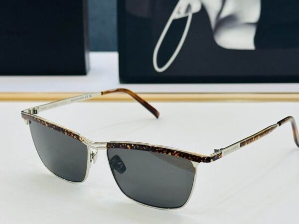 Saint Laurent Slim Rectangular Metal Frame Sunglasses