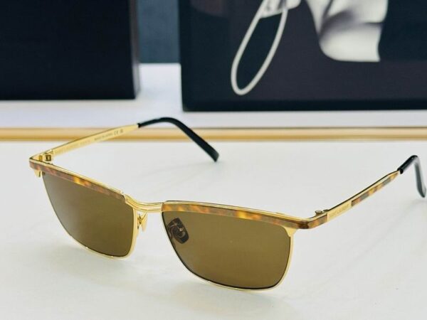 Saint Laurent Slim Rectangular Metal Frame Sunglasses