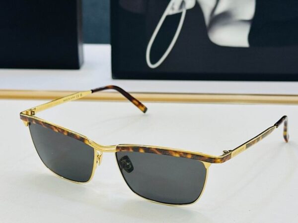 Saint Laurent Slim Rectangular Metal Frame Sunglasses
