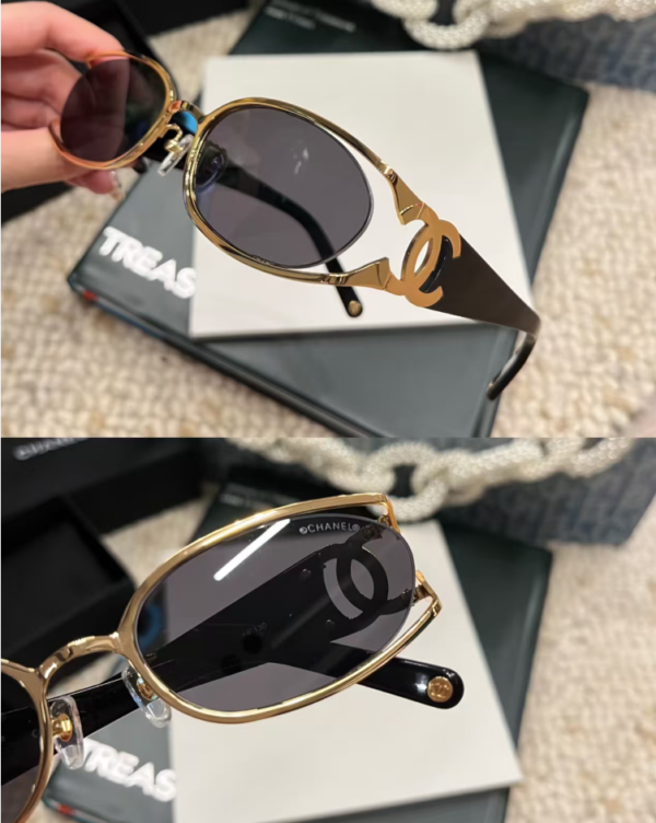 Chanel Slim Oval Metal Frame Sunglasses – Signature Double CC Luxury