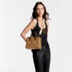 LOUIS VUITTON ONTHEGO PM Classic Monogram Canvas Coated Handbag/Shoulder Bag, Mini, Women's, Brown and Caramel