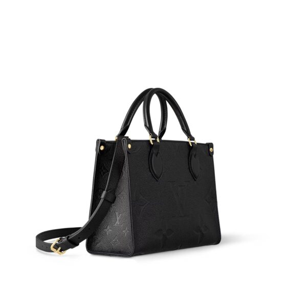 LOUIS VUITTON ONTHEGO PM Tote Bag with Detachable and Adjustable Strap, Embossed Grained Calfskin, Small, Women's, Black