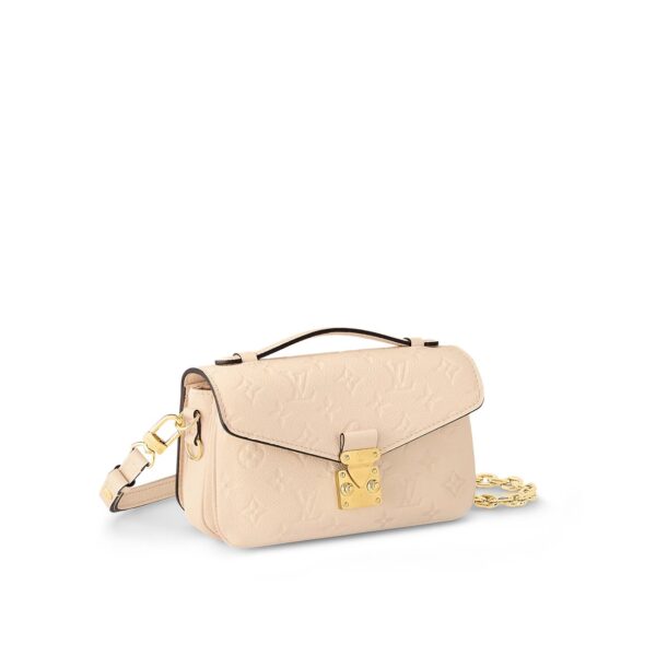 LOUIS VUITTON Pochette Metis East West Embossed Soft Grained Calfskin Small Messenger Bag Crossbody Bag for Women, cream color