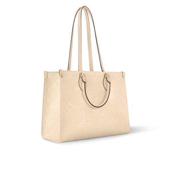 LOUIS VUITTON ONTHEGO MM Detachable and Adjustable Shoulder Strap Embossed Grained Calfskin Tote Bag, Medium, Women's, Cream White