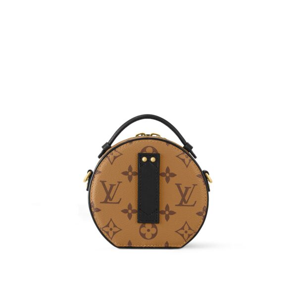 LOUIS VUITTON Petite Boite Chapeau Monogram Calfskin Canvas Round Pouch Handbag, Mini, Women's, Caramel
