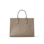 LOUIS VUITTON ONTHEGO MM Tote Bag with Detachable and Adjustable Strap, Embossed Grained Calfskin, Medium, Women's, Dark Brown