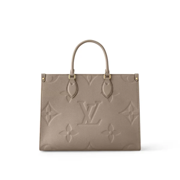 LOUIS VUITTON ONTHEGO MM Tote Bag with Detachable and Adjustable Strap, Embossed Grained Calfskin, Medium, Women's, Dark Brown