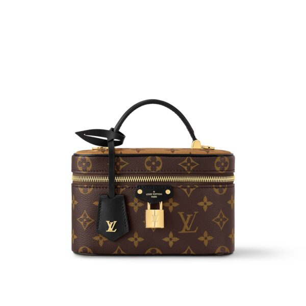 LOUIS VUITTON Vanity CHAIN POUCH All-over Monogram print, zipper closure, leather, women's makeup bag, brown