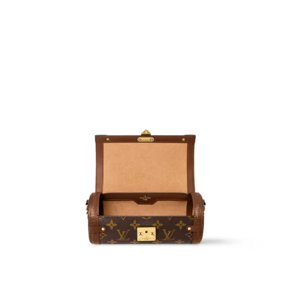 LOUIS VUITTON Papillon Trunk Monogram Chain S-Lock Clasp Coated Canvas with Leather Trim Crossbody Bag for Women, Brown