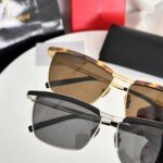 Saint Laurent Slim Rectangular Metal Frame Sunglasses