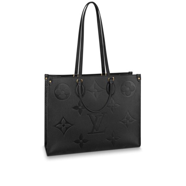 LOUIS VUITTON ONTHEGO GM Classic Square Silhouette Large Capacity = Embossed Soft Grained Calfskin Shoulder Bag/Tote Bag, Large, Women's, Black