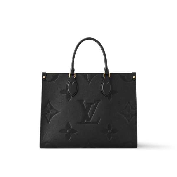 LOUIS VUITTON ONTHEGO MM Tote Bag with Detachable and Adjustable Strap, Embossed Grained Calfskin, Medium, Women's, Black