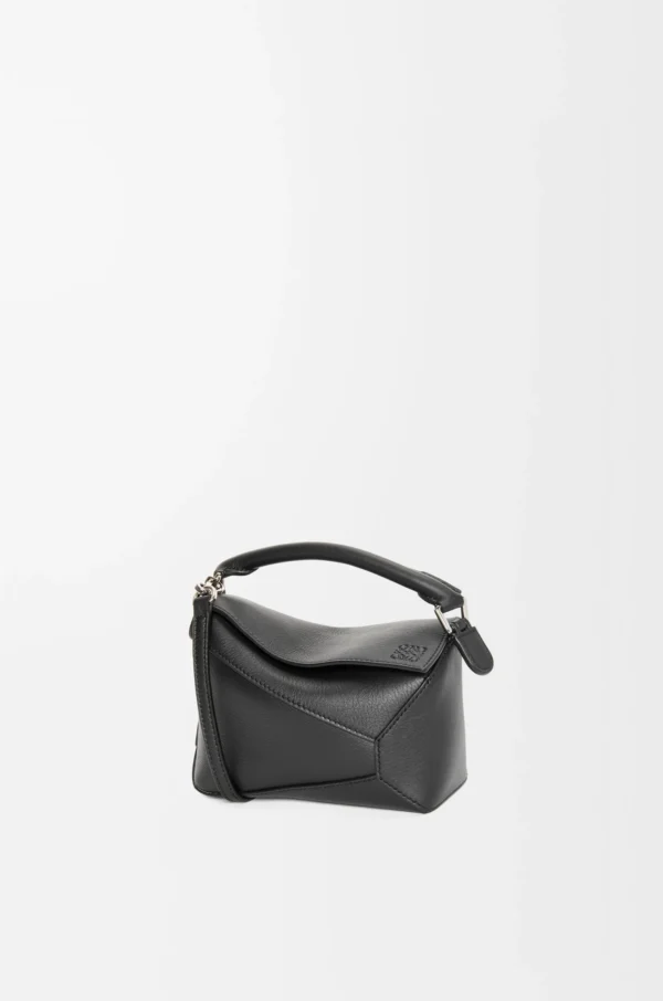 Mini Puzzle Edge bag in classic calfskin Black