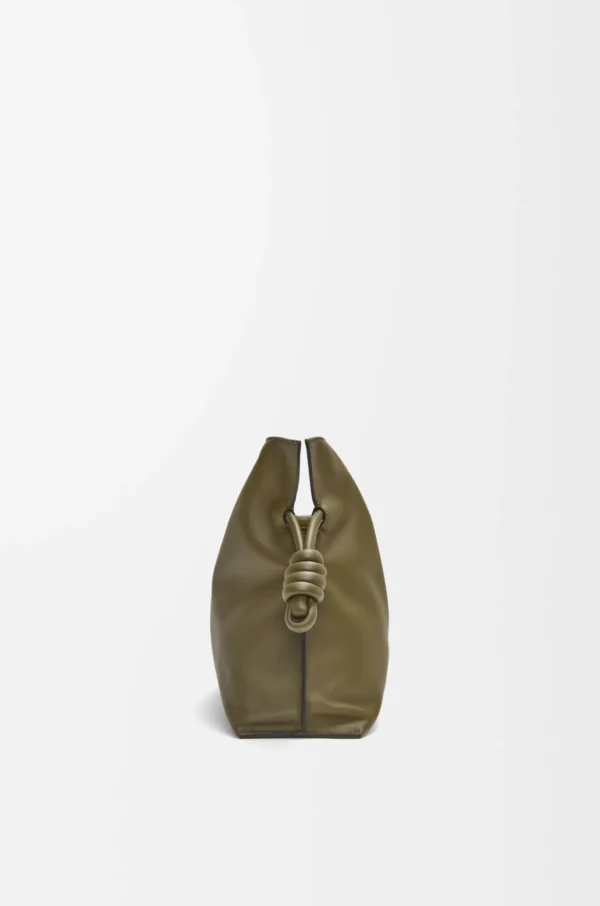 Medium Flamenco clutch in nappa calfskin Dark Khaki Green