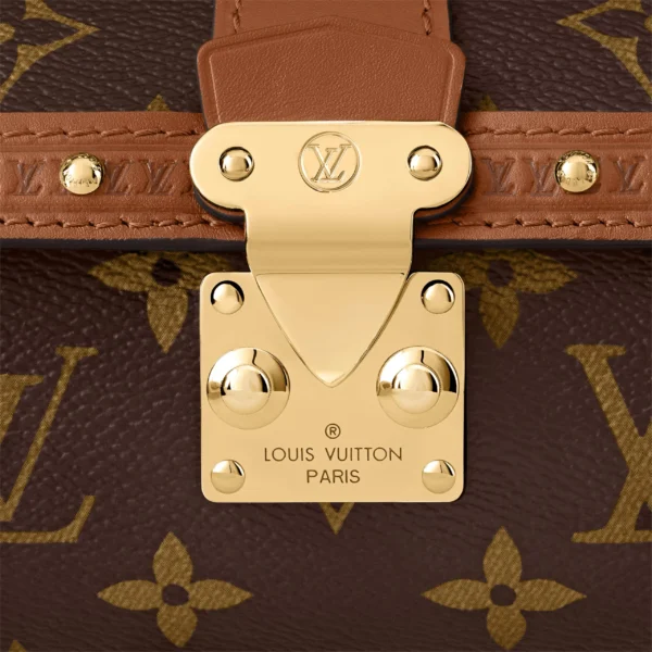 LOUIS VUITTON Papillon Trunk Monogram Chain S-Lock Clasp Coated Canvas with Leather Trim Crossbody Bag for Women, Brown