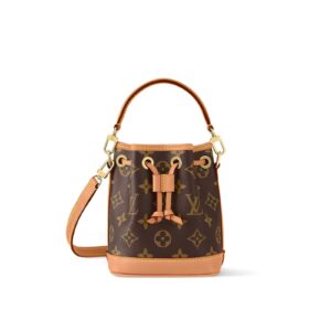 Louis Vuitton Noé Mini Bucket Bag for Women with Detachable and Adjustable Drawstring Strap, Brown Monogram, Calfskin