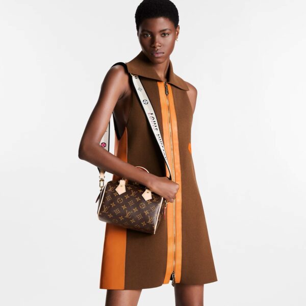 LOUIS VUITTON Speedy 20 Crossbody Bag with Detachable and Adjustable Strap, Monogram-Printed Canvas, Women's, Brown