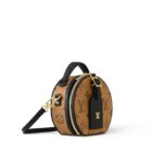 LOUIS VUITTON Petite Boite Chapeau Monogram Calfskin Canvas Round Pouch Handbag, Mini, Women's, Caramel