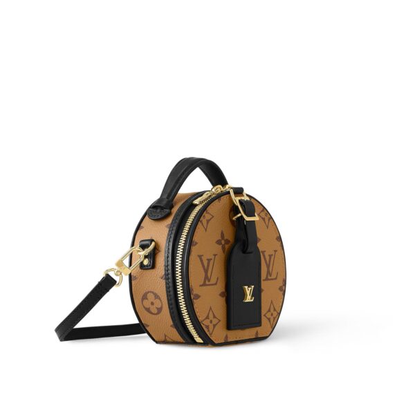 LOUIS VUITTON Petite Boite Chapeau Monogram Calfskin Canvas Round Pouch Handbag, Mini, Women's, Caramel