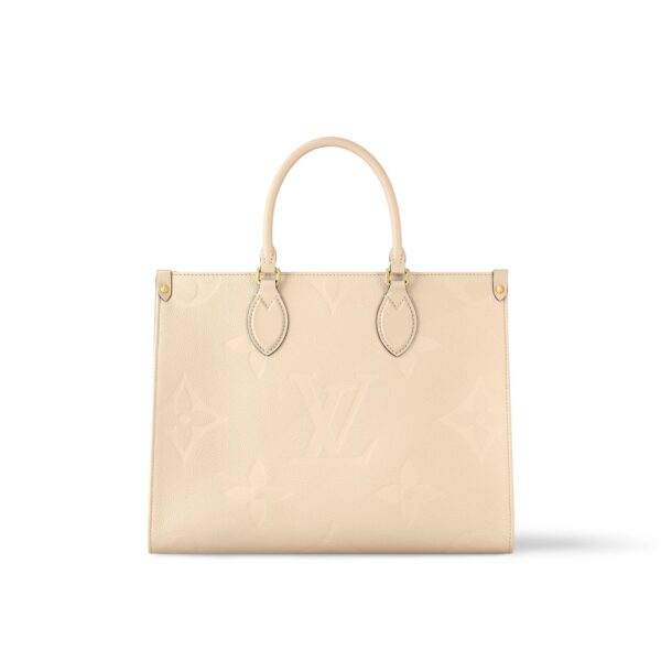 LOUIS VUITTON ONTHEGO MM Detachable and Adjustable Shoulder Strap Embossed Grained Calfskin Tote Bag, Medium, Women's, Cream White