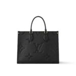 LOUIS VUITTON ONTHEGO MM Tote Bag with Detachable and Adjustable Strap, Embossed Grained Calfskin, Medium, Women's, Black