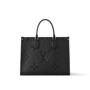 LOUIS VUITTON ONTHEGO MM Tote Bag with Detachable and Adjustable Strap, Embossed Grained Calfskin, Medium, Women's, Black