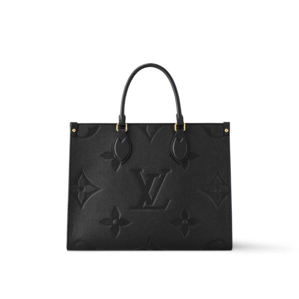 LOUIS VUITTON ONTHEGO MM Tote Bag with Detachable and Adjustable Strap, Embossed Grained Calfskin, Medium, Women's, Black