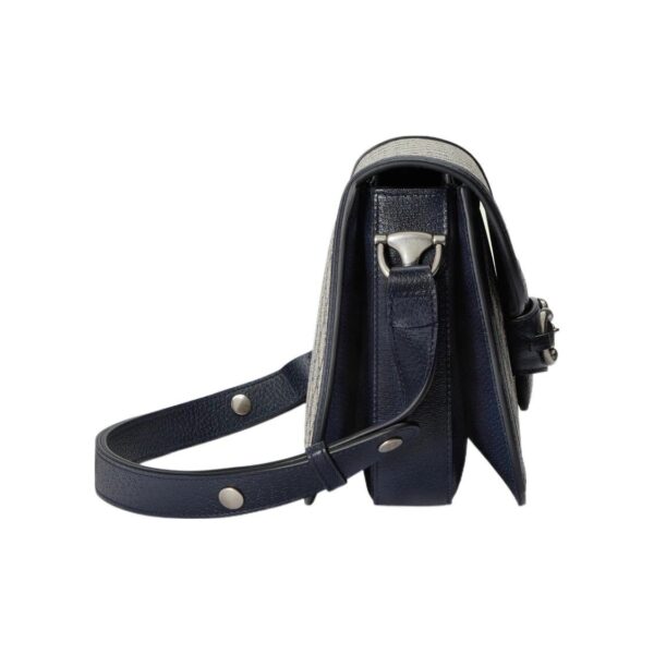 Gucci Horsebit 1955 vintage silver buckle horse bit buckle aged logo canvas patchwork leather trim handbag messenger bag small unisex