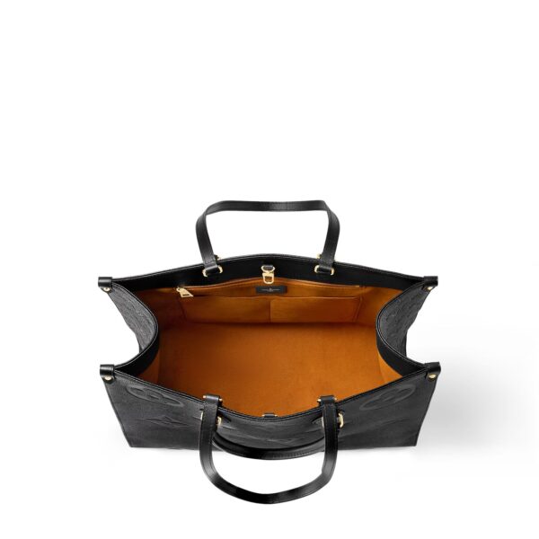 LOUIS VUITTON ONTHEGO GM Classic Square Silhouette Large Capacity = Embossed Soft Grained Calfskin Shoulder Bag/Tote Bag, Large, Women's, Black