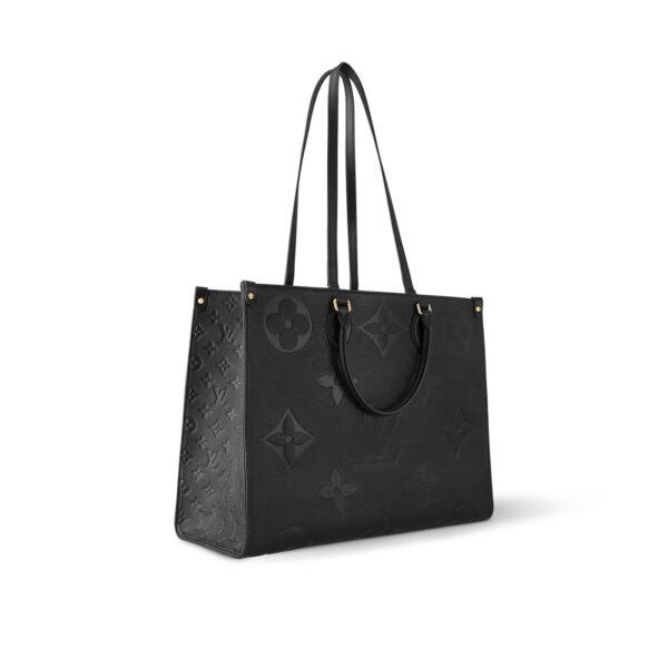 LOUIS VUITTON ONTHEGO GM Classic Square Silhouette Large Capacity = Embossed Soft Grained Calfskin Shoulder Bag/Tote Bag, Large, Women's, Black