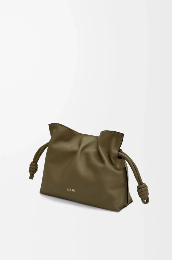 Mini Flamenco clutch in nappa calfskin Dark Khaki Green