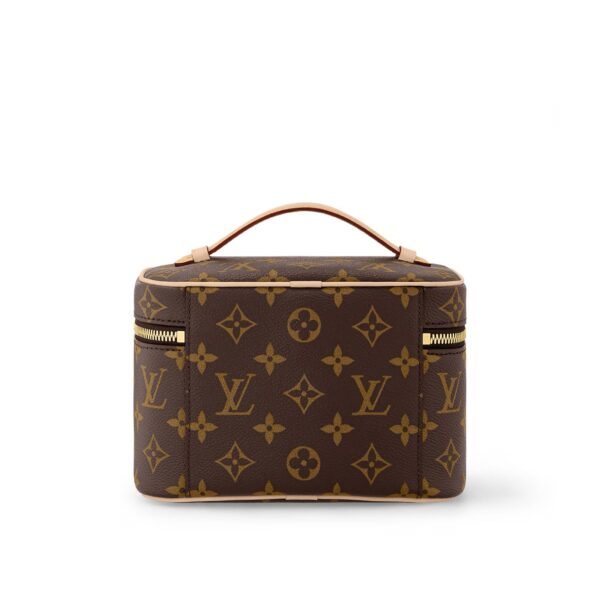 LOUIS VUITTON Nice Mini: Compact silhouette with embossed metal zipper pull, coated canvas, handbag, mini, women's, brown