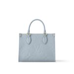 LOUIS VUITTON ONTHEGO PM Tote Bag with Detachable and Adjustable Strap, Embossed Grained Calfskin, Small, Women's, Light Blue