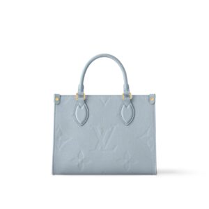 LOUIS VUITTON ONTHEGO PM Tote Bag with Detachable and Adjustable Strap, Embossed Grained Calfskin, Small, Women's, Light Blue