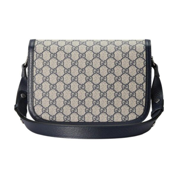 Gucci Horsebit 1955 vintage silver buckle horse bit buckle aged logo canvas patchwork leather trim handbag messenger bag small unisex